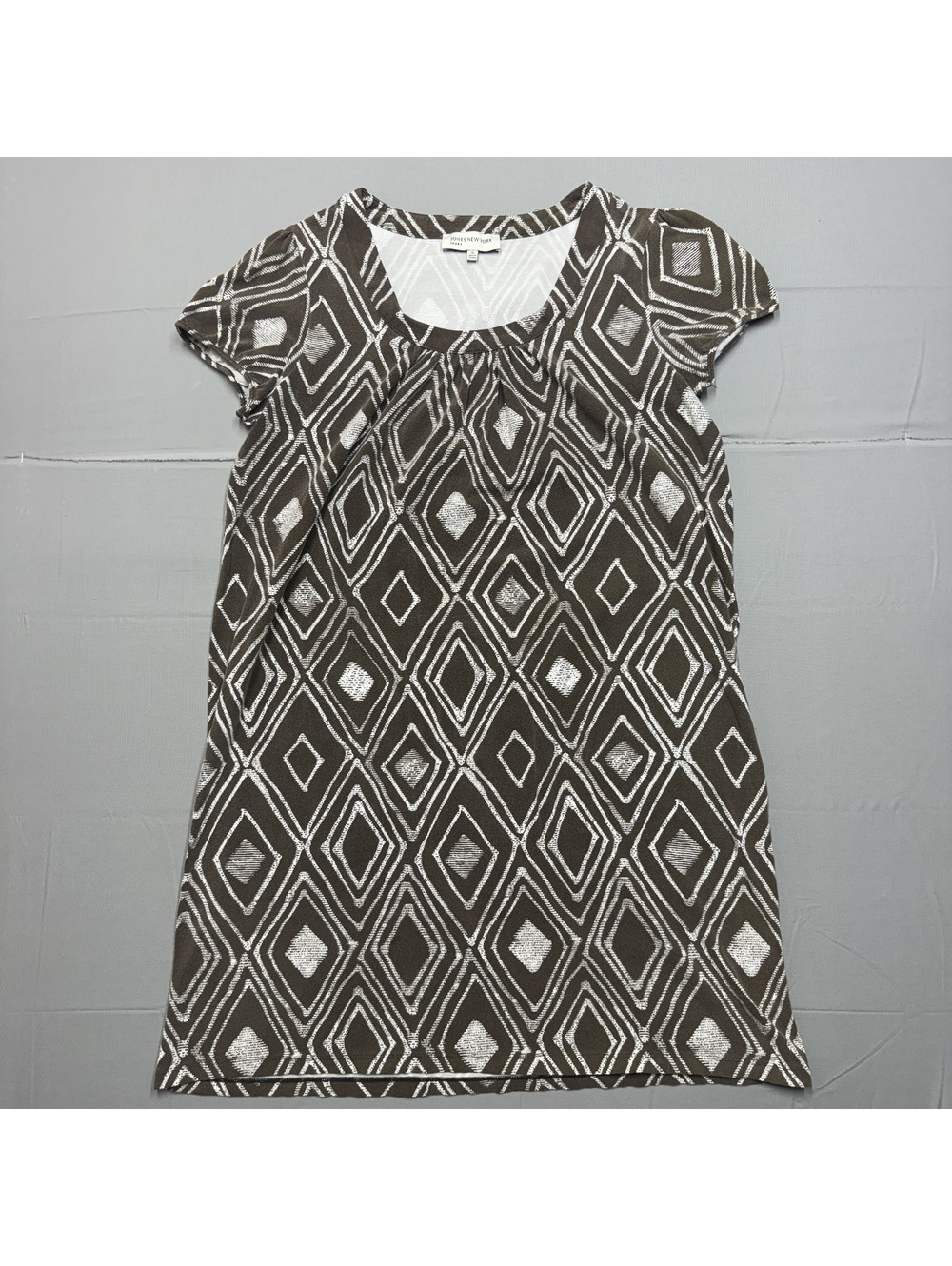 Jones New York Womens Shift Dress Cotton Stretch Diamond Adult XL Brown Casual